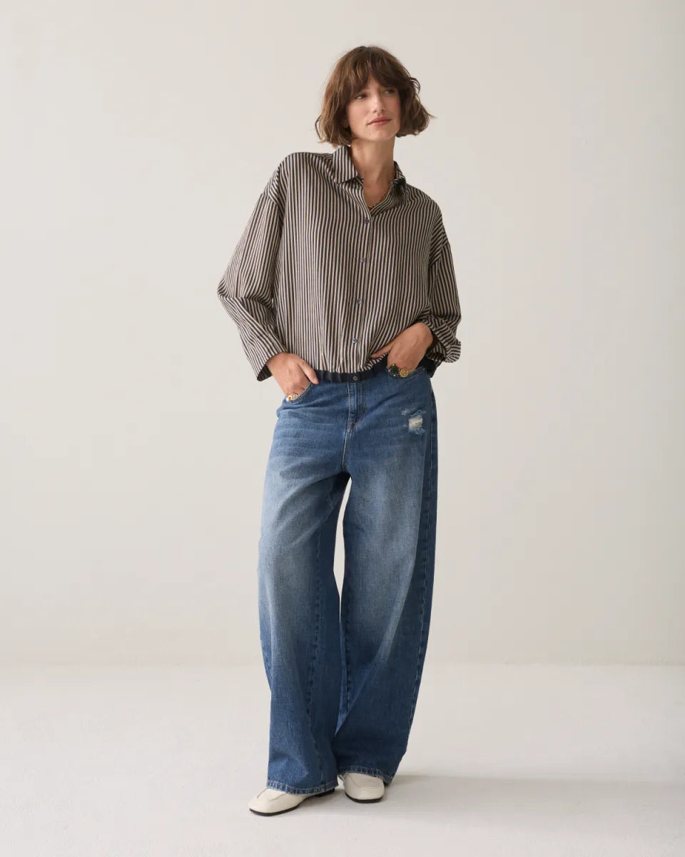 SUMMUM Blouse Boxy Two Tone Stripe