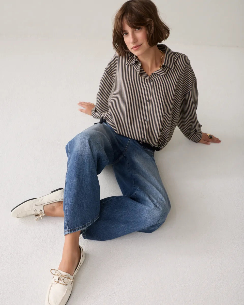 SUMMUM Blouse Boxy Two Tone Stripe