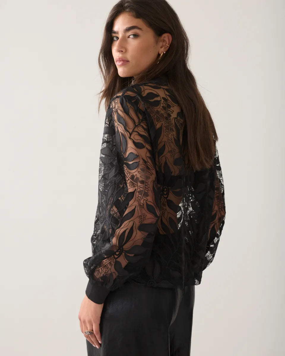 SUMMUM Boxy Top Embroidered Mesh