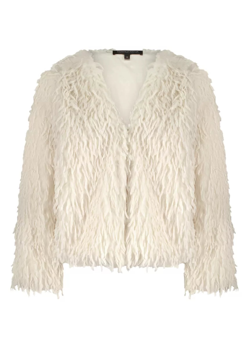 TRAMONTANA Faux Fur Feather Jacket - Ecru
