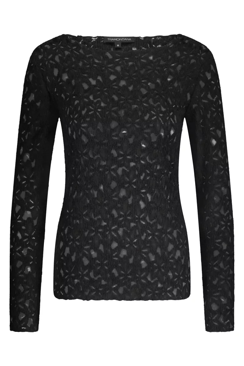 TRAMONTANA Brushed Stretch Lace Top - Black