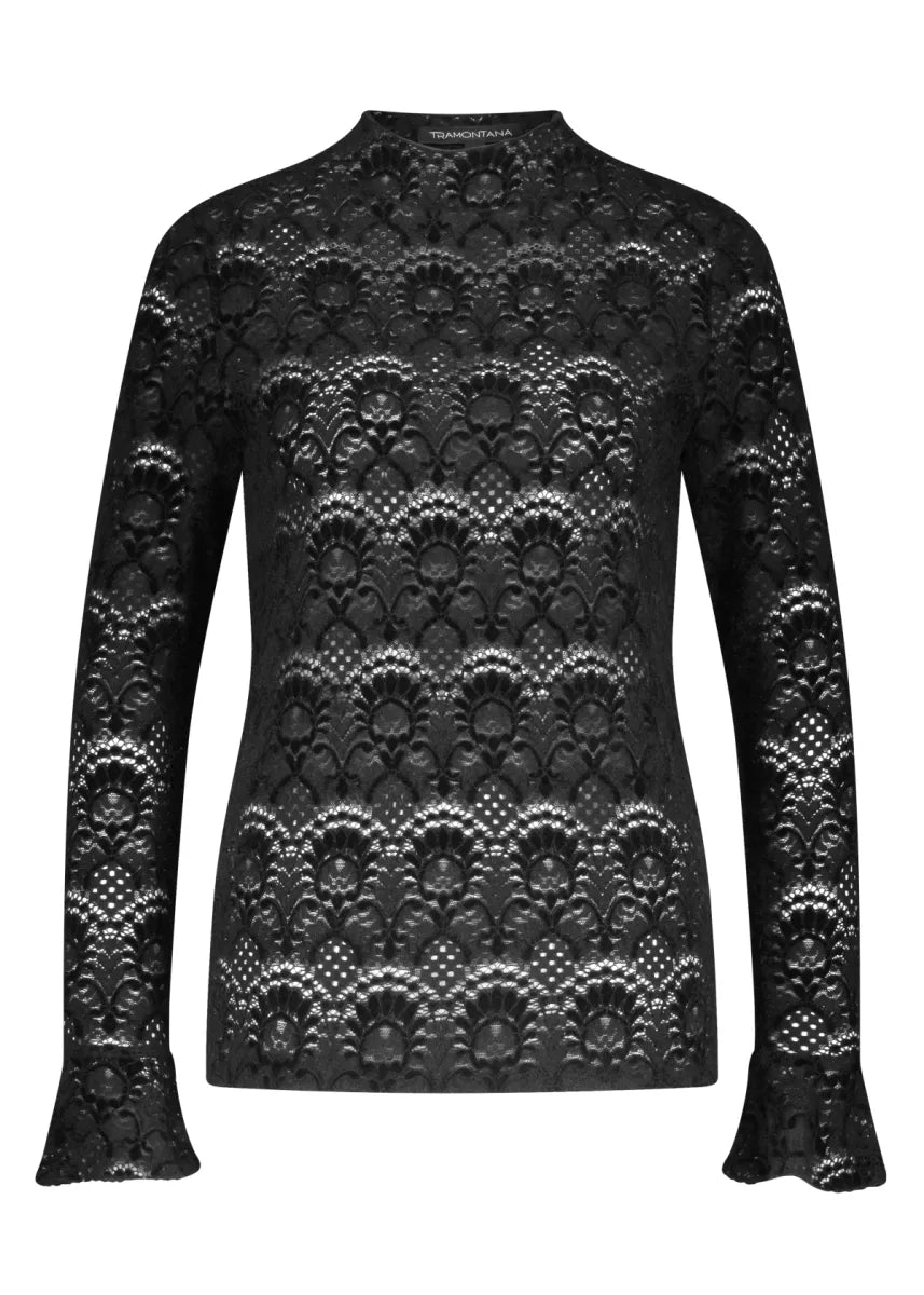 TRAMONTANA Flared-Sleeve Brushed Lace Top