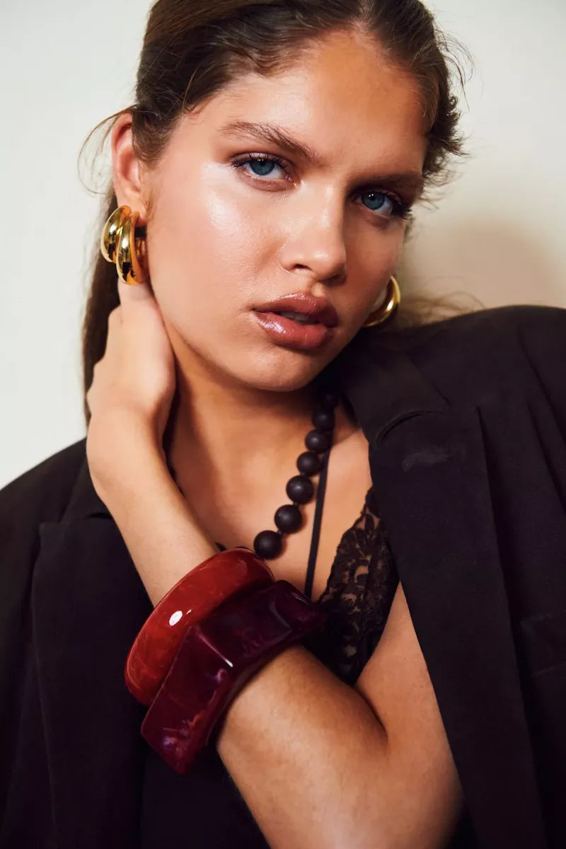 BOW 19 Big XL Square Bracelet - Wine Red