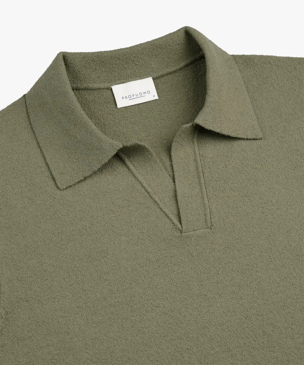 PROFUOMO Open Collar Polo - Mid Green