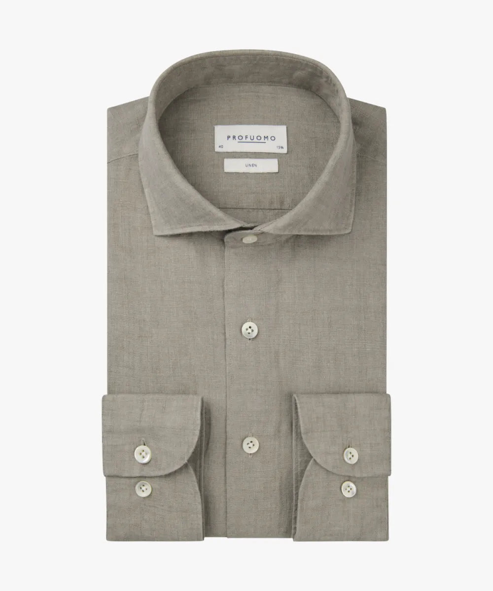 PROFUOMO Linen Shirt Cutaway - Dark Beige