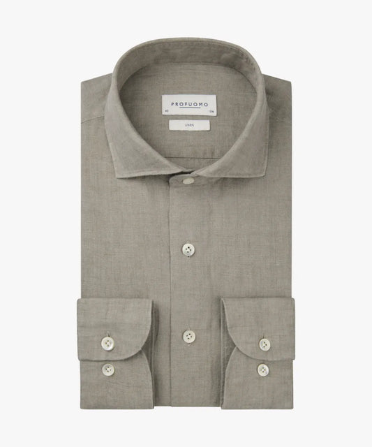 PROFUOMO Linen Shirt Cutaway - Dark Beige