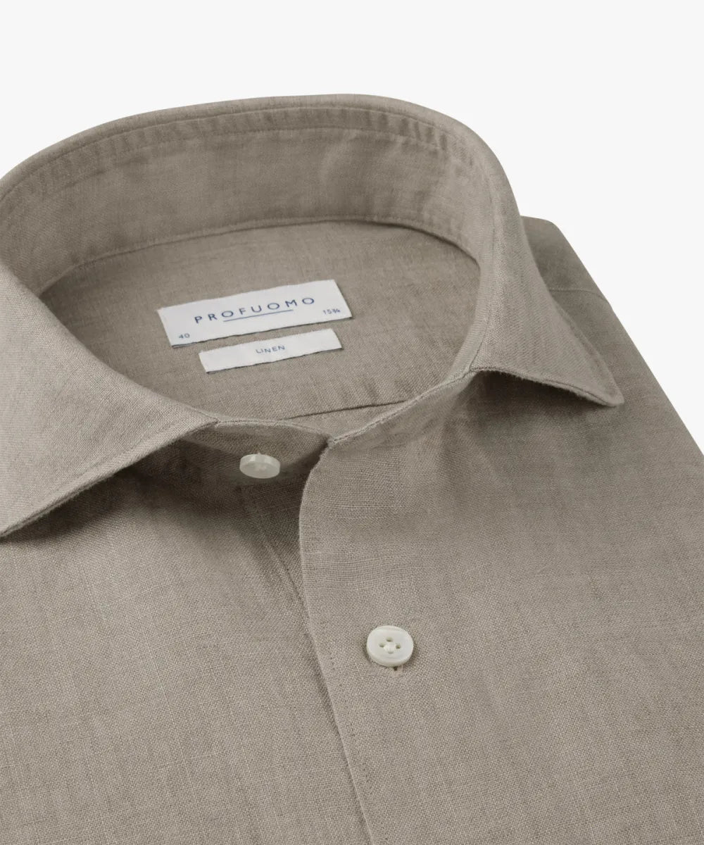 PROFUOMO Linen Shirt Cutaway - Dark Beige
