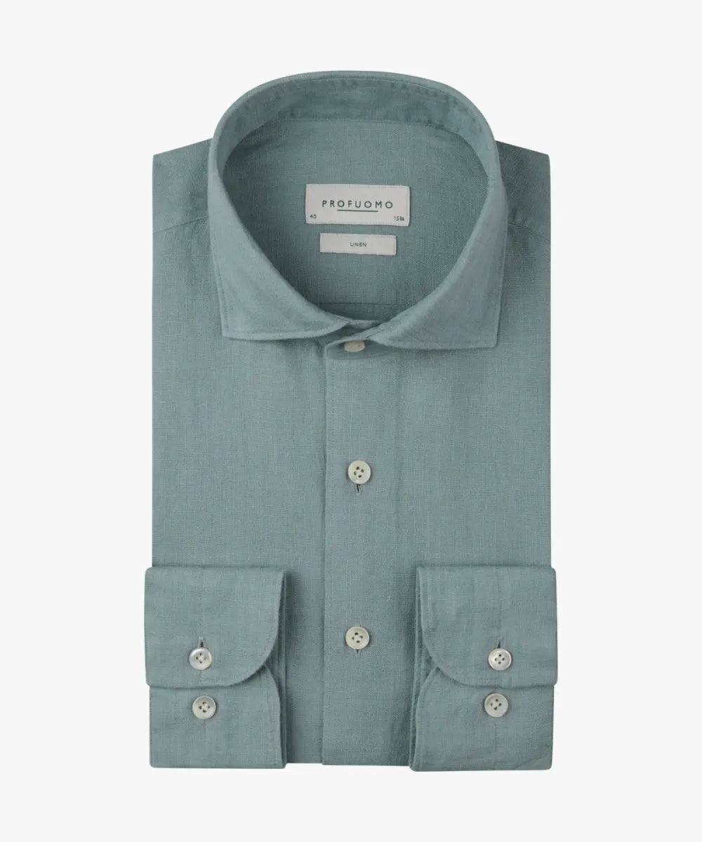 PROFUOMO Linen Shirt Cutaway - Blue