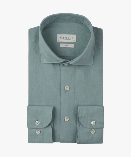 PROFUOMO Linen Shirt Cutaway - Blue