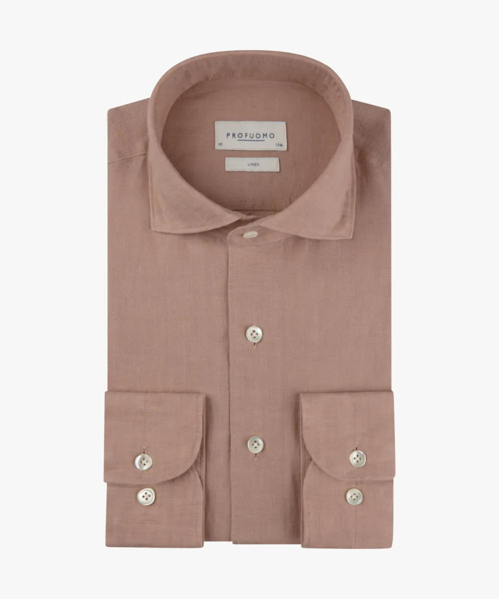 PROFUOMO Linen Shirt Cutaway - Dark Pink