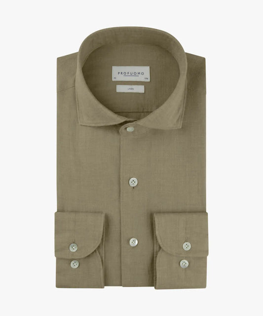 PROFUOMO Linen Shirt Cutaway - Mid Green