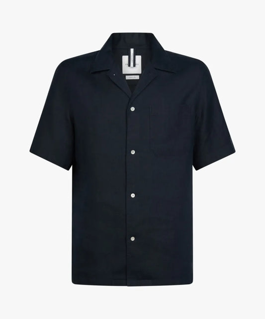 PROFUOMO Linen Camp Shirt - Navy