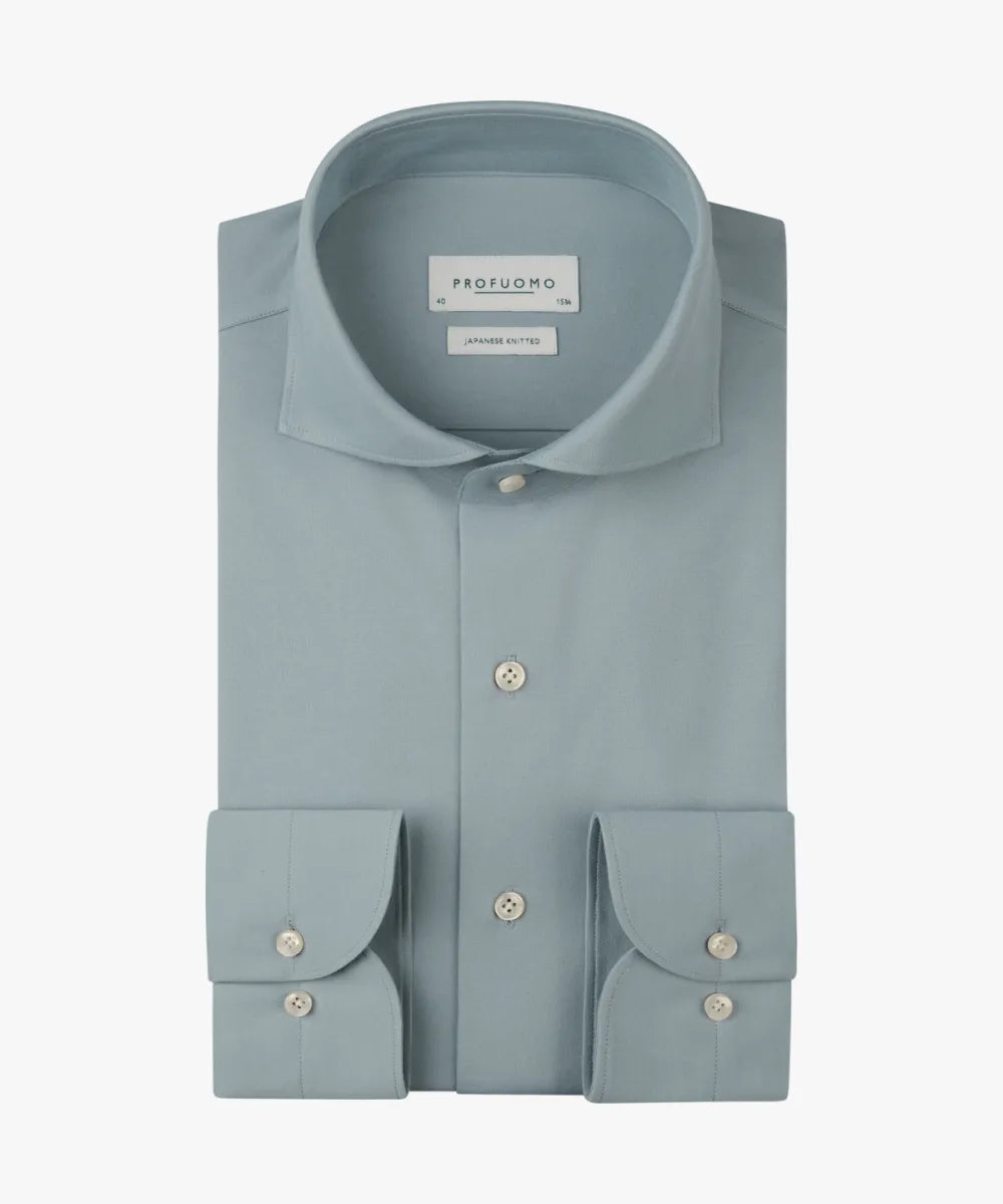 PROFUOMO Japanese Knitted Shirt Cutaway - Blue