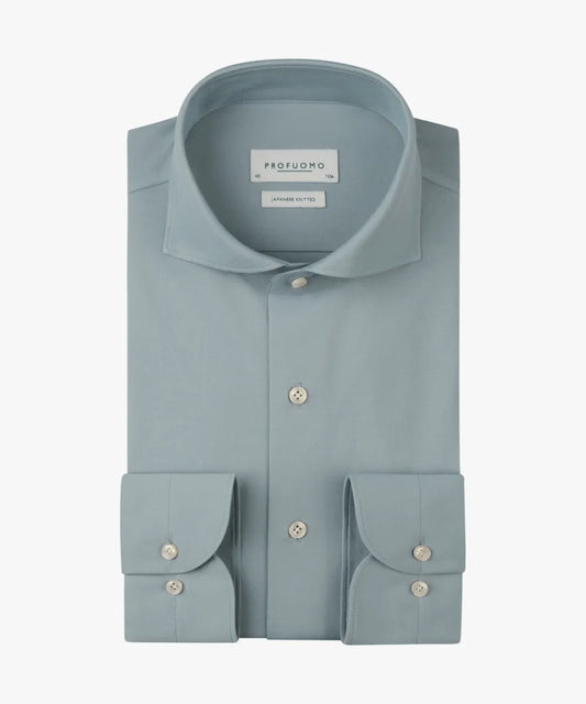 PROFUOMO Japanese Knitted Shirt Cutaway - Blue