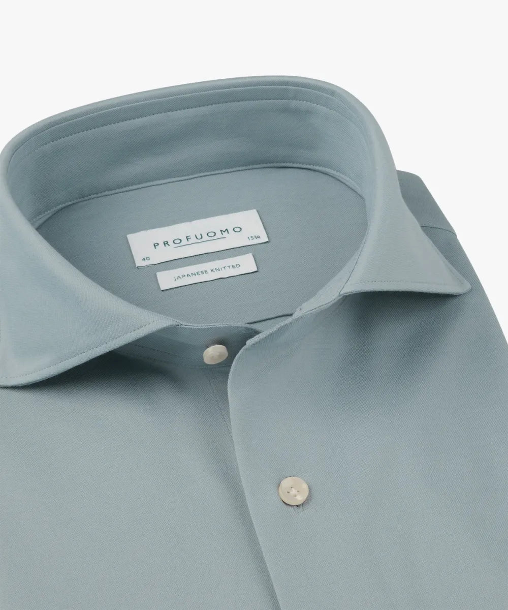 PROFUOMO Japanese Knitted Shirt Cutaway - Blue