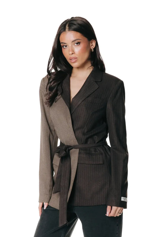 COLORFUL REBEL Sylvie Two Tone Belted Blazer