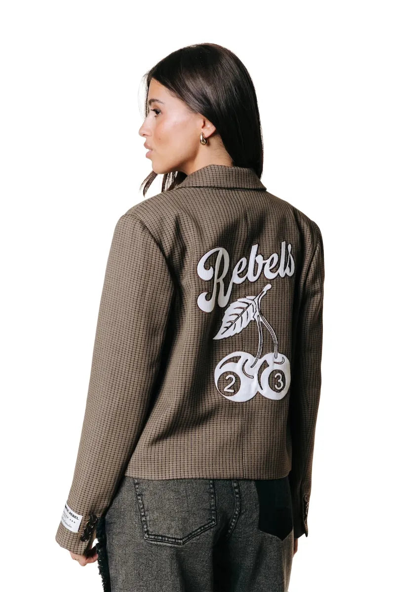 COLORFUL REBEL Dova Herringbone Cropped Blazer