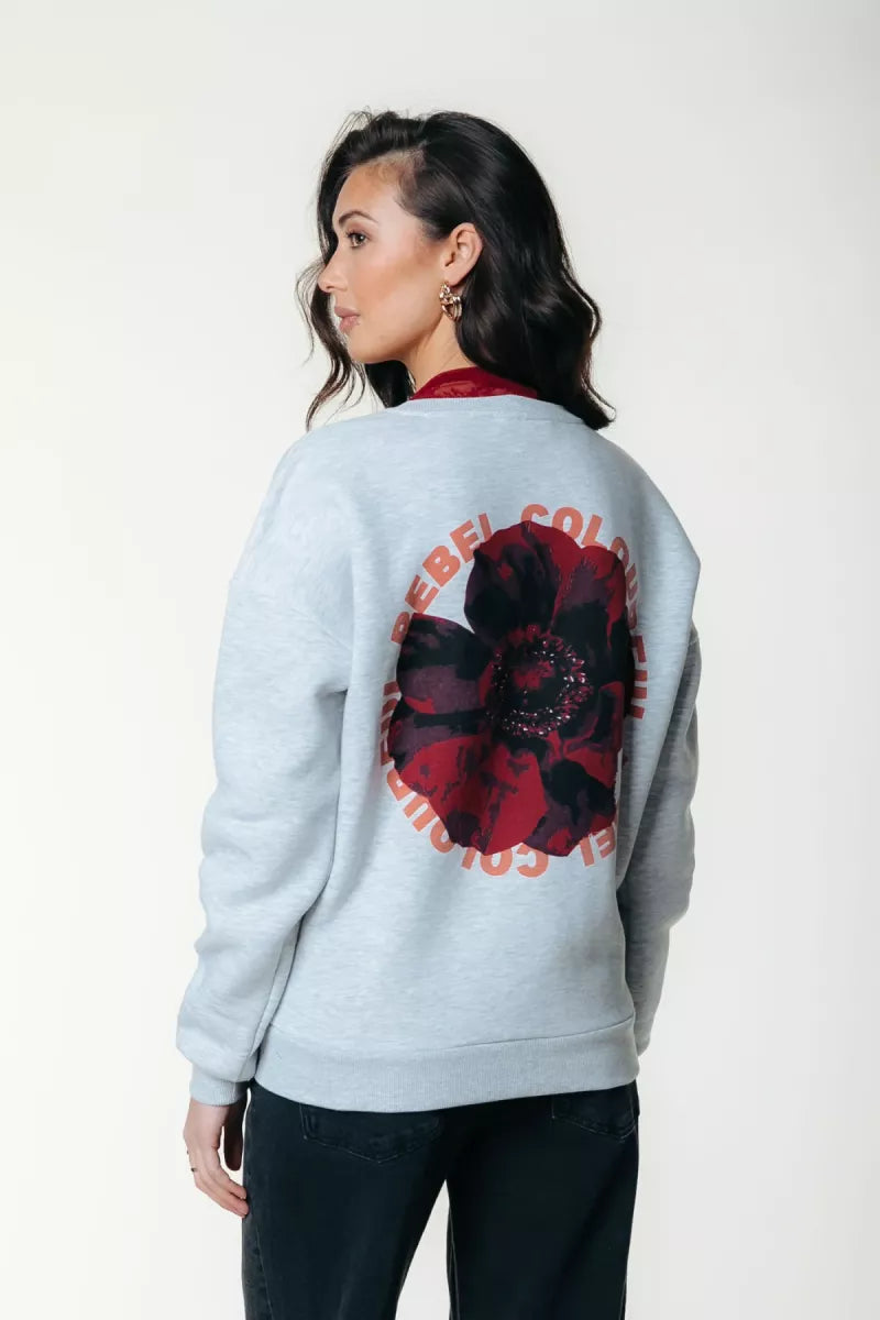 COLORFUL REBEL Flower Sweat - Light Grey Melange