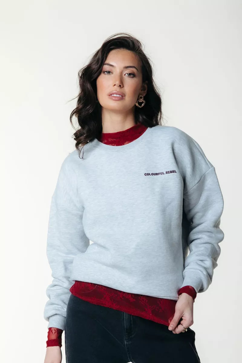 COLORFUL REBEL Flower Sweat - Light Grey Melange