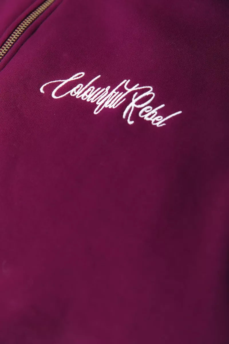 COLORFUL REBEL Striped Cuff Zip Sweat - Merlot
