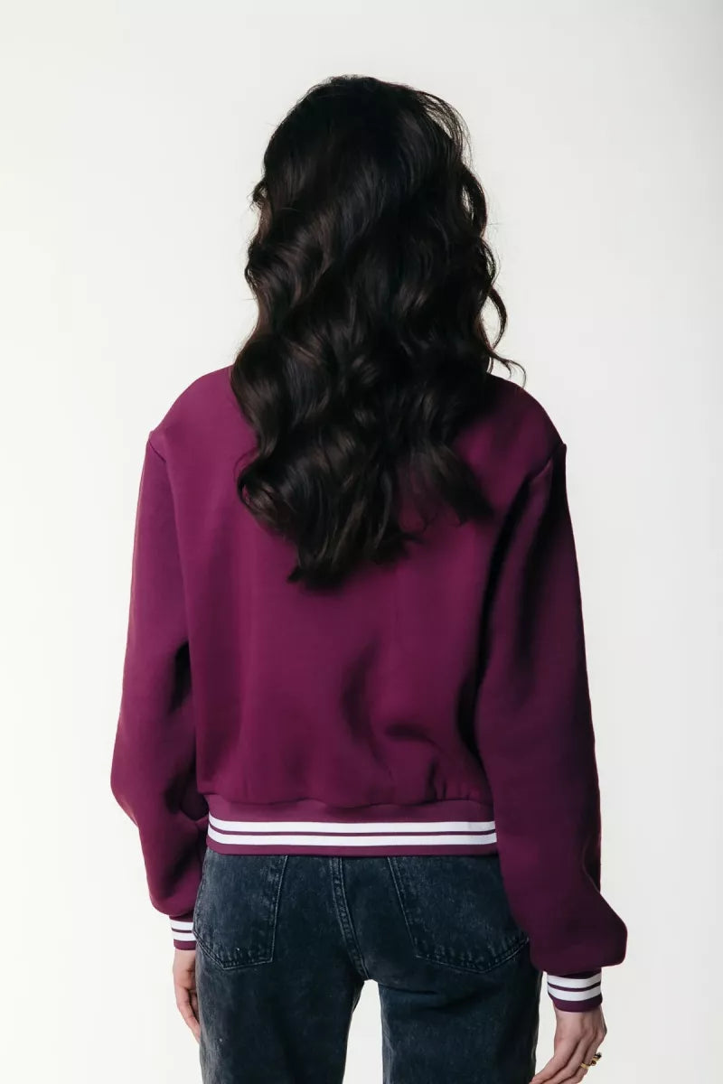 COLORFUL REBEL Striped Cuff Zip Sweat - Merlot