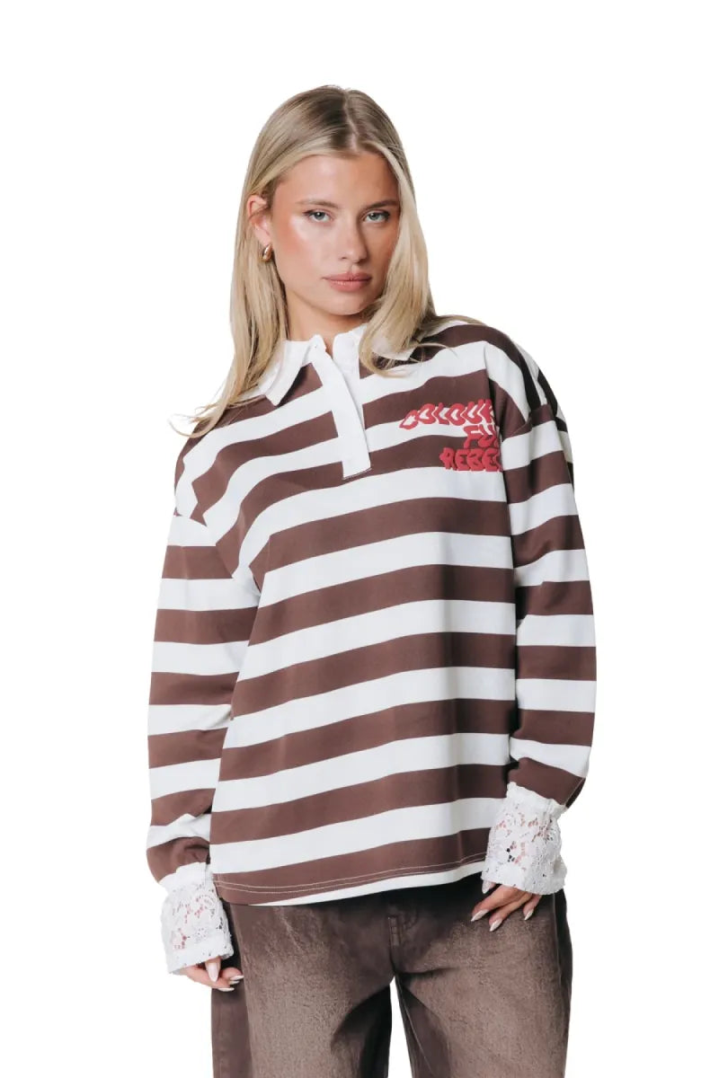 COLORFUL REBEL Skyler Striped Lace Polo