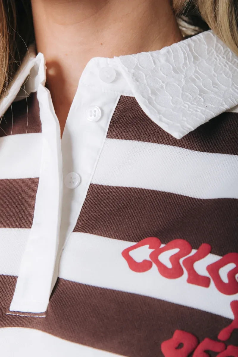 COLORFUL REBEL Skyler Striped Lace Polo