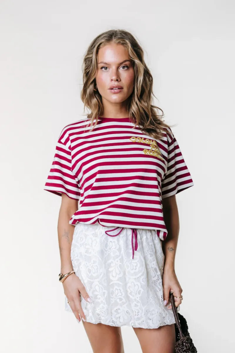 COLORFUL REBEL Puff Logo Stripe T-Shirt