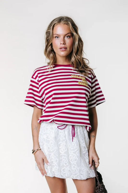 COLORFUL REBEL Puff Logo Stripe T-Shirt