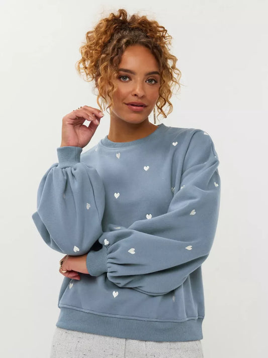 Ydence Sweater Hearts - Blue Grey