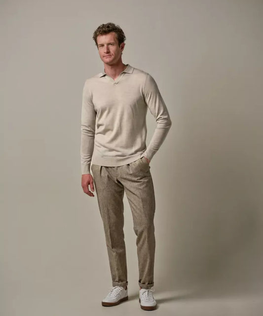 PROFUOMO Merino Open Kraag Polo - Beige