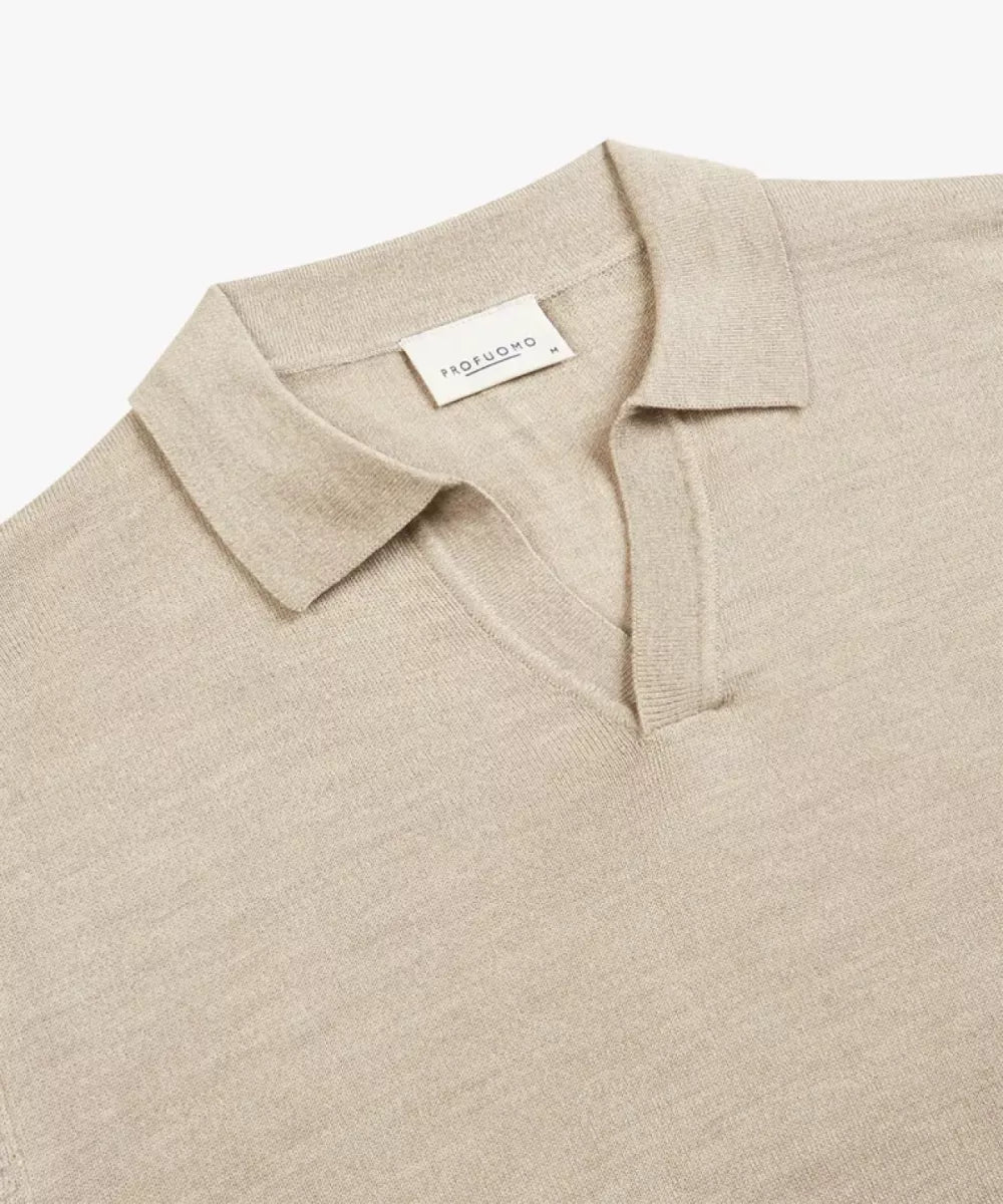 PROFUOMO Merino Open Kraag Polo - Beige