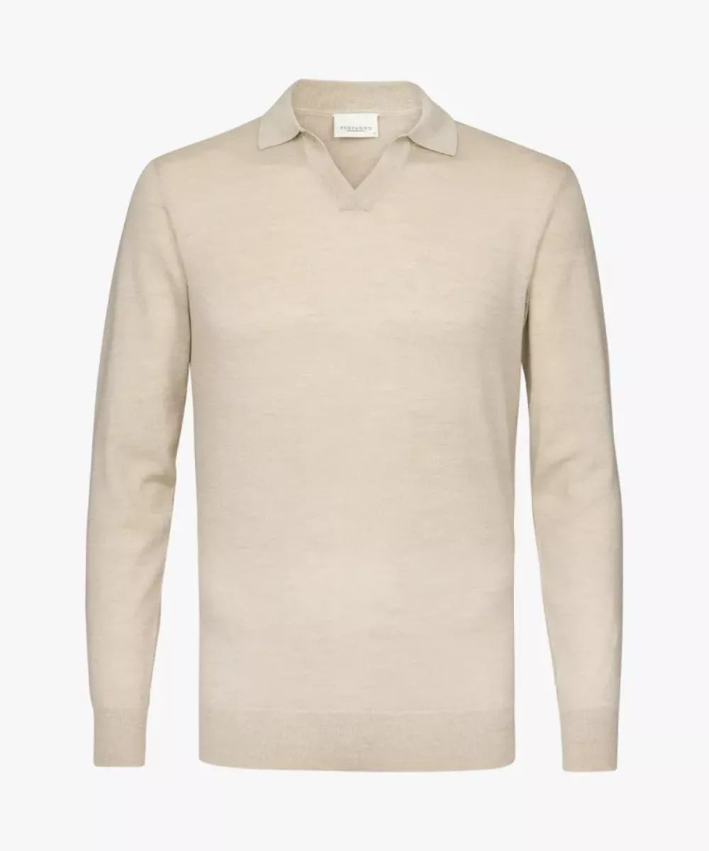 PROFUOMO Merino Open Kraag Polo - Beige
