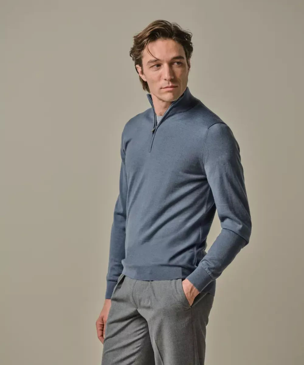 PROFUOMO Blauwe Merino Half Zip