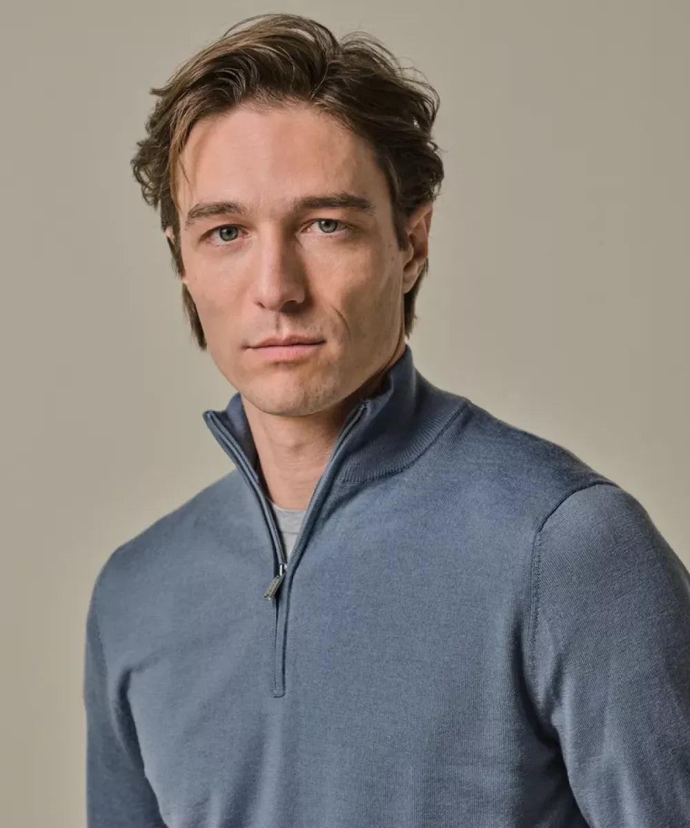 PROFUOMO Blauwe Merino Half Zip