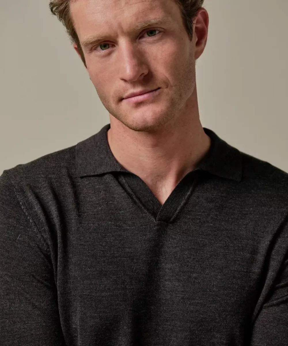 PROFUOMO Bruine Merino Open Kraag Polo