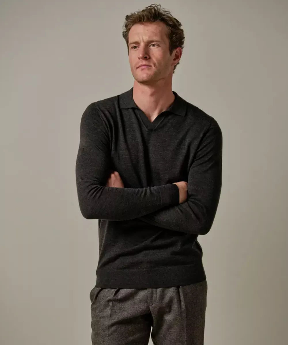 PROFUOMO Bruine Merino Open Kraag Polo