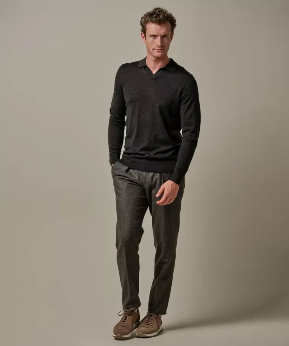 PROFUOMO Bruine Merino Open Kraag Polo