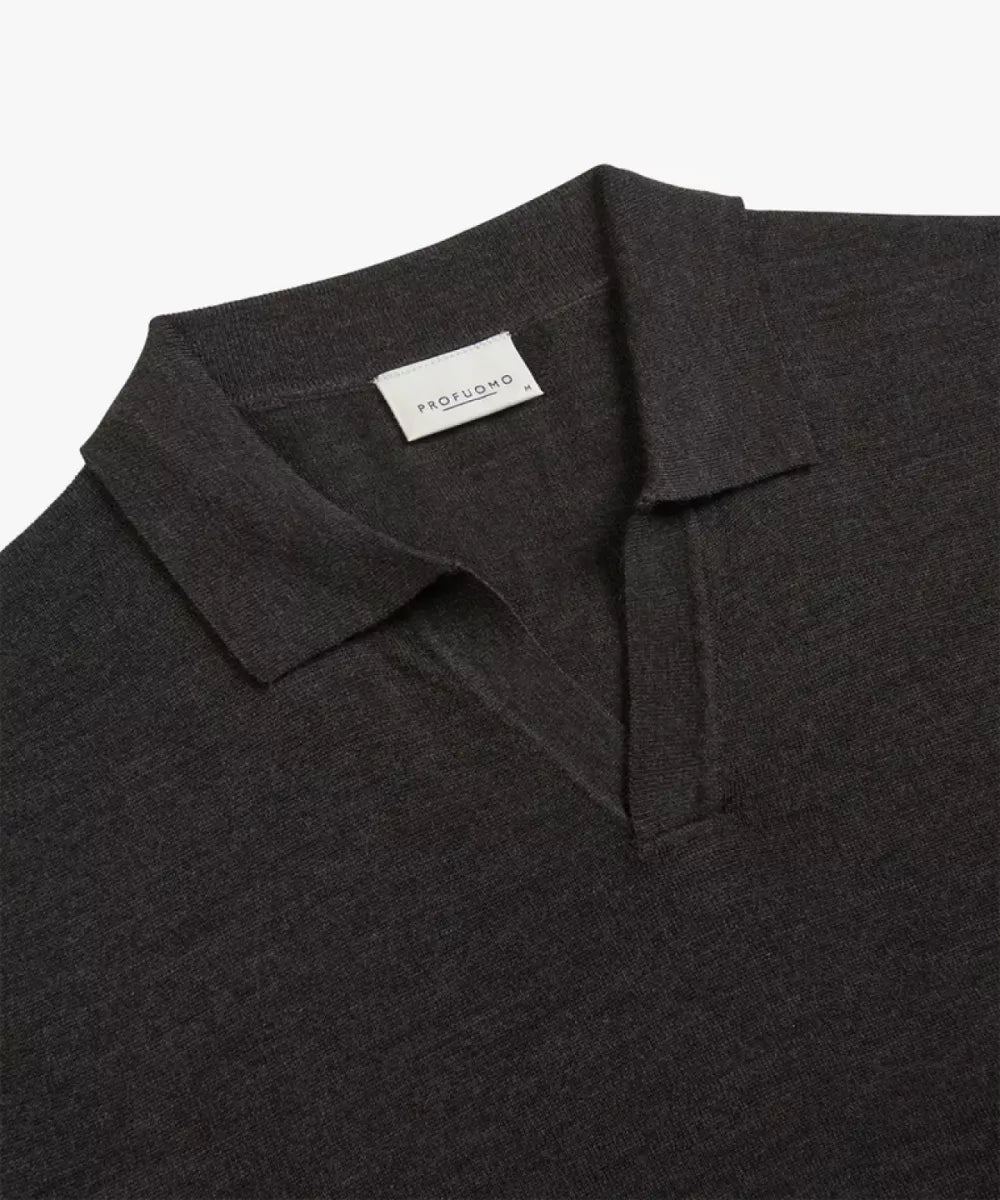PROFUOMO Bruine Merino Open Kraag Polo