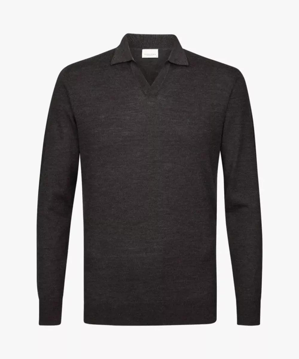 PROFUOMO Bruine Merino Open Kraag Polo