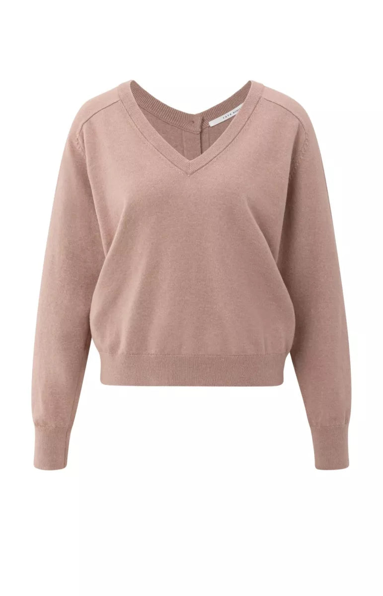 YAYA Double V-Neck Sweater - Blush Pink