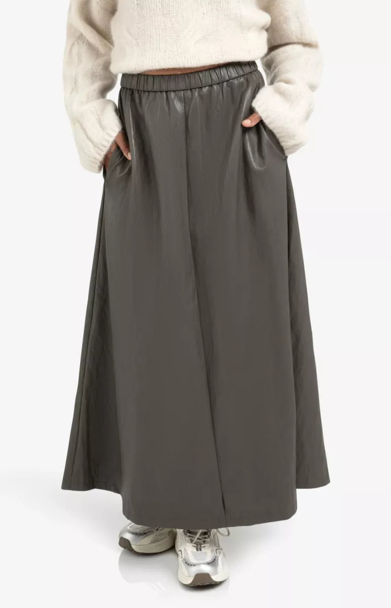 YAYA Faux Leather Midi Skirt