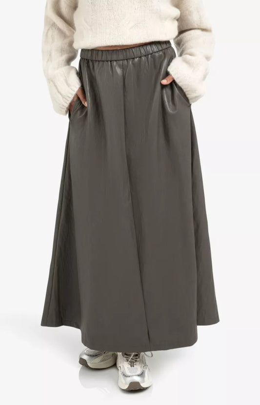 YAYA Faux Leather Midi Skirt