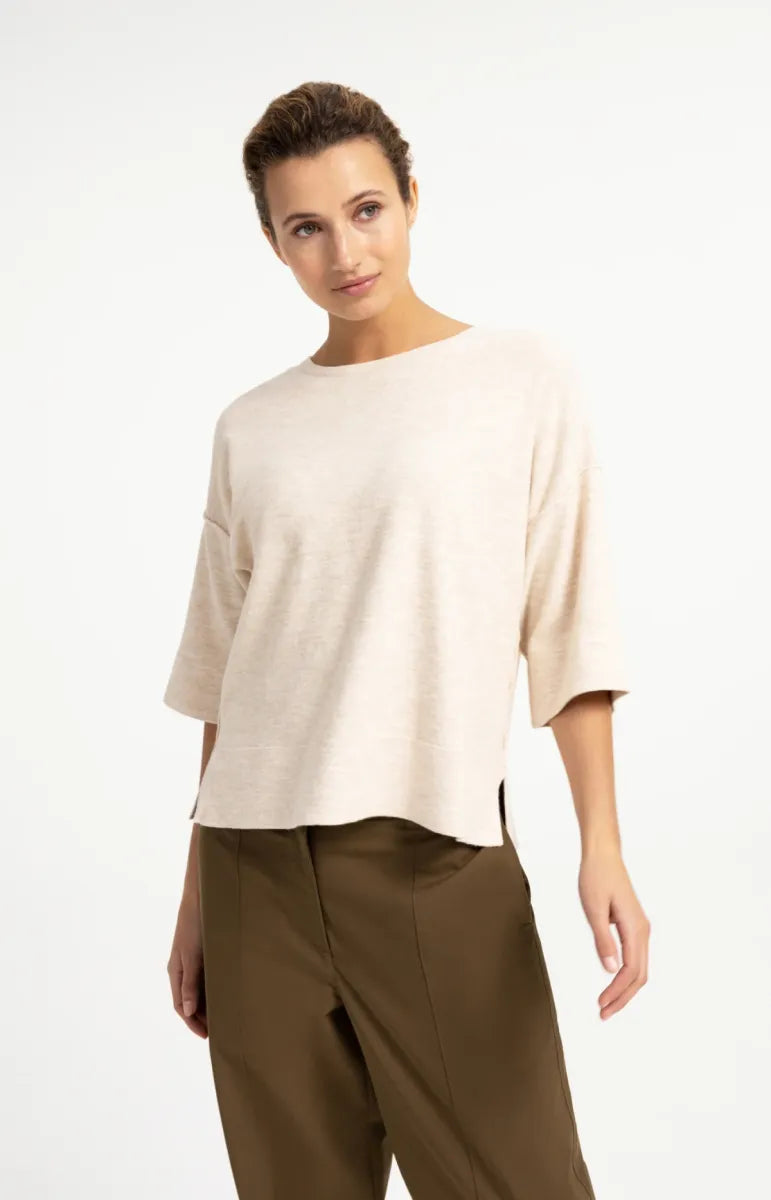 YAYA Oversized Gebreid T-Shirt - Almond Peach Pink Melange