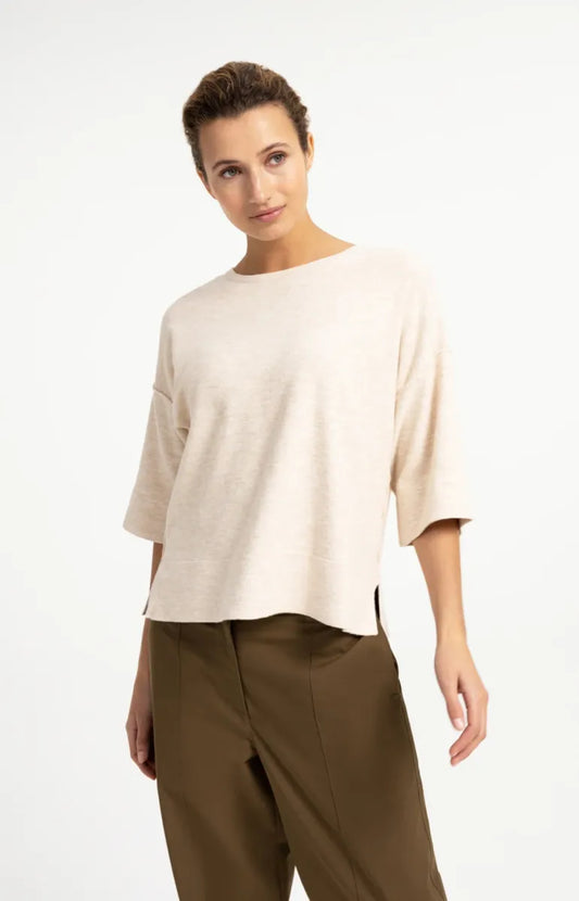 YAYA Oversized Gebreid T-Shirt - Almond Peach Pink Melange