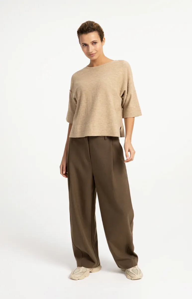 YAYA Oversized Gebreid T-Shirt - Beige Melange