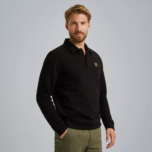 PME-LEGEND Sweatshirt met polokraag ZWART