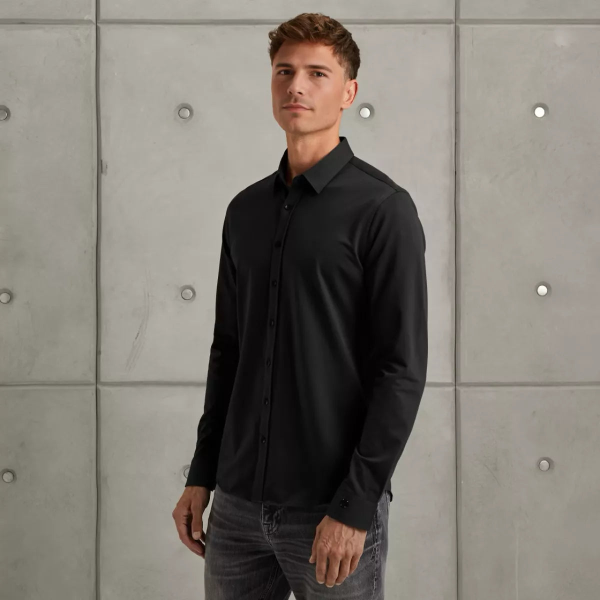 CAST IRON Long Sleeve Shirt Twill Jersey 2 t - ZWART