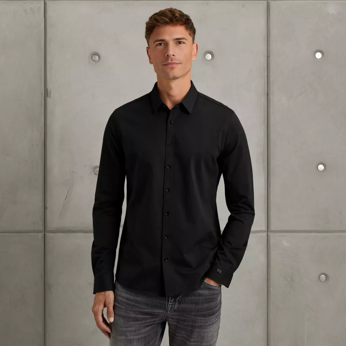 CAST IRON Long Sleeve Shirt Twill Jersey 2 t - ZWART