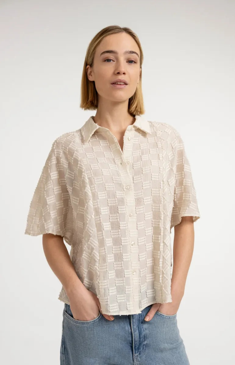YAYA Jacquard Blouse Korte Mouwen